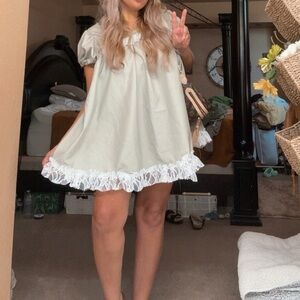 White and Blue Ruffled Tiered Babydoll Mini Dress